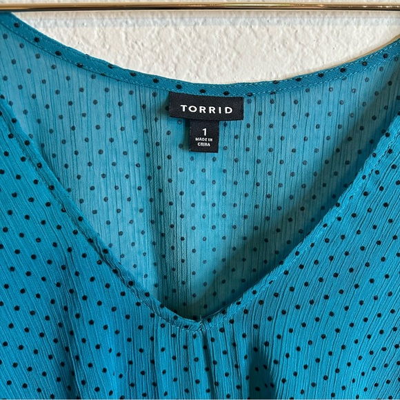Torrid Ruffle Polka Dot Two Tone Dress Black Teal 1 - Picture 6 of 8